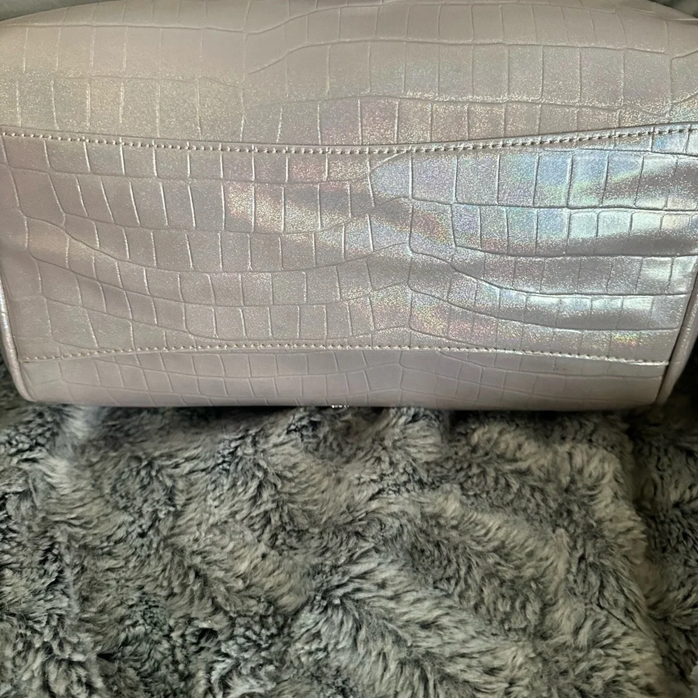 Karl Lagerfeld Iridescent Light Pink Croc-Embossed Satchel